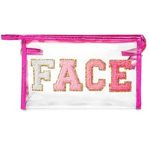 Face Chenille Letter Bag - Preppy Rose Red Summer Clear Makeup Travel Bag Set😃